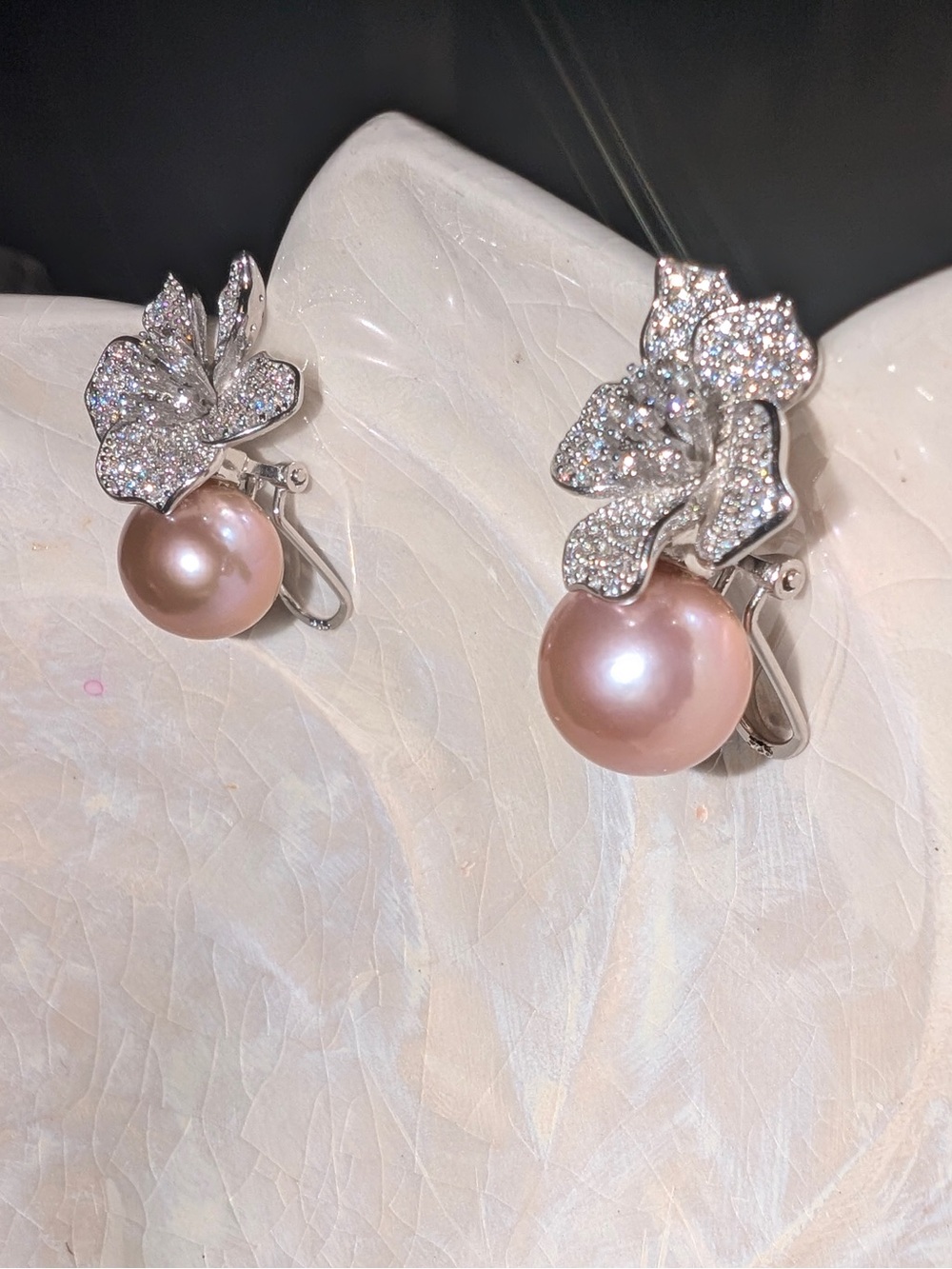 JTV Pavé1  11mm Pink Cultured Freshwater Pearl & Cubic Zirconia Rhodium Over 925